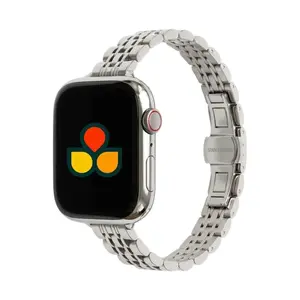 Anhem Slim Stainless Steel Link Watch Bands for Women Compatible with Apple Watch Series 9, 8, 7, 6, 5, 4, 3, 2, 1, SE, Ultra, Ultra 2 - Extra Slim Butterfly Buckle Design