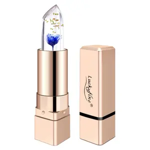 [pack of 2]LuckyFine Flower Jelly Temperature Color Changing Lipstick with Gold Foil Waterproof Sweatproof Non-Transfer Moisturizing 3.8g