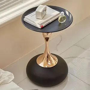 Large Capacity Round Coffee Table - Low-Profile Indoor Furniture with Space-Saving Metal Base, Versatile Corner Piece for Living Room Decoration