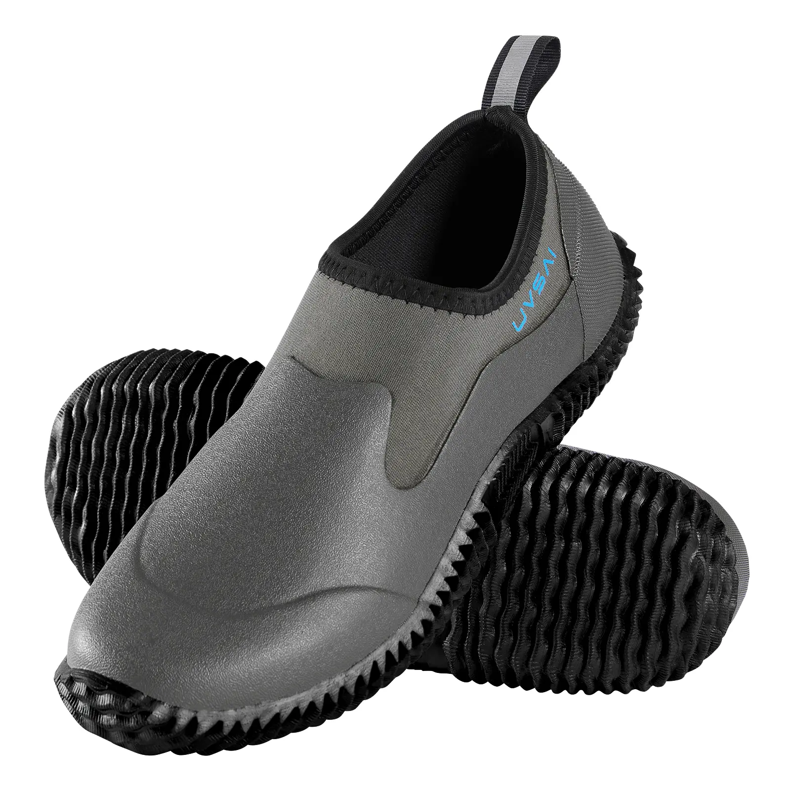 UVSAI Men’s Waterproof Garden Shoes Rain Boots Slip-On Footwear for Gardening Farming Lawn Care Yard Work Casual Grey/Black
