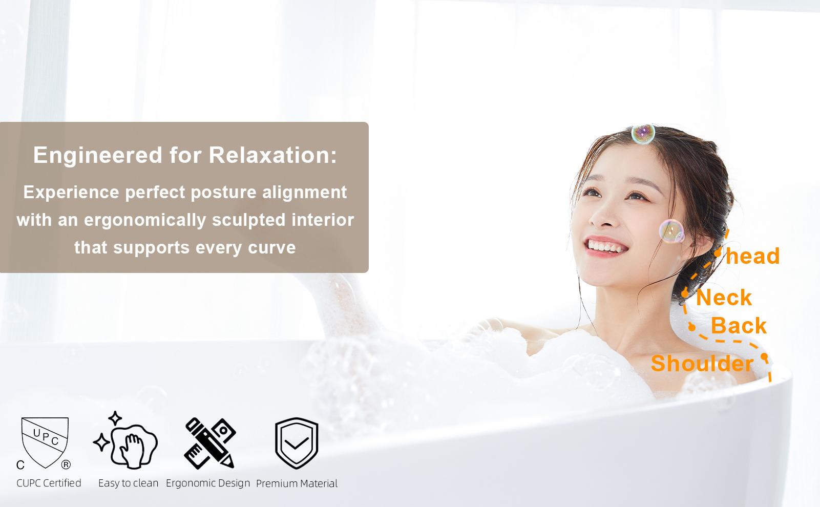 SAVEYOUR 59" Acrylic Freestanding Bathtub, Stand Alone Soaking Tub, Glossy White Acrylic, Toe-tap Chrome Drain, cUPC Certified