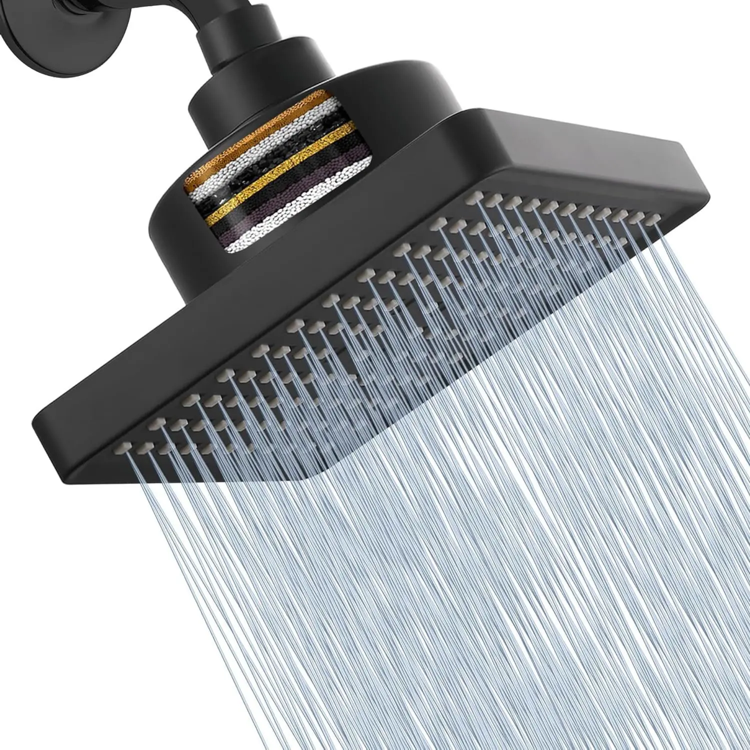 6 Inch Filtered Shower Head, High Pressure Rainfall Showerhead with Filtering System and Replaceable Filter Cartridge, Universal Fit, Water Saving Nozzles, Easy-Clean Anti-Clog Shower Head for Bathroom, High Pressure Shower Heads
