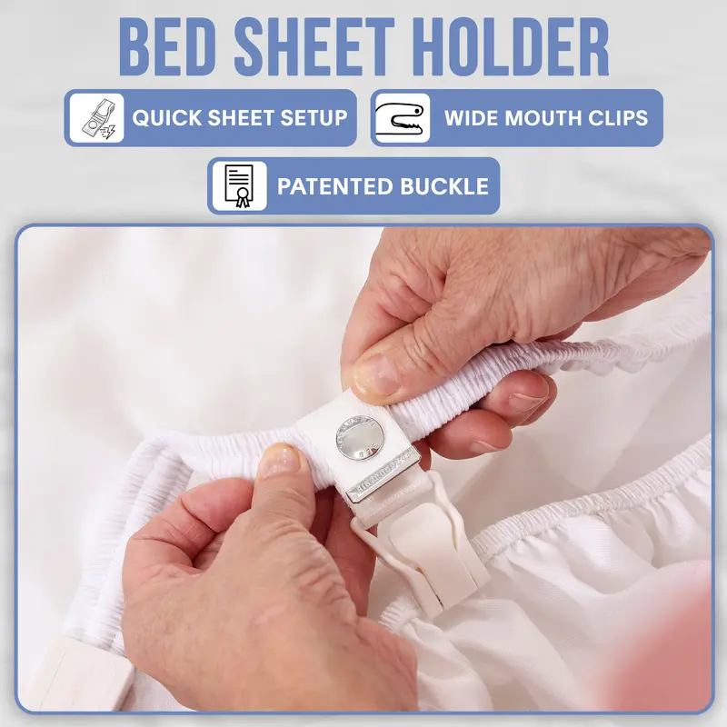 Bed Scrunchie 3-in-1 Adjustable Bed Sheet Straps & Fasteners – 360° Elastic Fitted Sheet Tightener with Heavy-Duty Anti-Slip Clips – Prevent Loose or Slipping Sheets – Universal Bed Sheet Holder for Deep, Extra-Deep, Pillow-Top & Adjustable Mattresses 4
