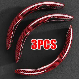 3PCS Laser Carbon Fiber Silicone Car Steering Wheel Cover 1K Micro Fiber Leather PVC Wheel Booster Cover Non-Slip Universal