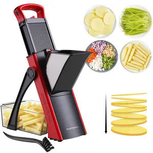 SupMaKin Press-Type Multifunctional Stainless-Steel & Transparent Plastic Vegetable Slicer, No Blade Replacement Needed, Knob-Turn Mode Unlocking, Foldable Strong Suction Cup Base, Kitchen Utensils Gadget for Fruits & Veggies