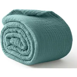 100% Cotton Muslin Blanket Large 50" x 70", 6 Layers Breathable and Lightweight Cotton Throw Blanket for Bed and Couch, Soft Bedspread, Gauze Blanket for Adults All Season, Teal