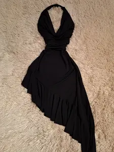 Elegant Sexy Backless Asymmetrical Ruffle Dress, Formal Knitted Light Gown Style, Comfortable Fit, Perfect for Parties and Events, Elegant Classy Flattering