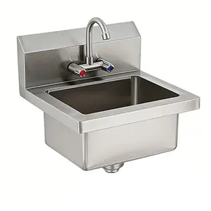 Heavy-Duty Commercial Hand Sink Stainless Steel with Swivel Faucet, Wall Mount & Drop-in Design, 3-Side Backsplash & Complete Drain Kit, Ideal for Restaurant Kitchen Bar Garage