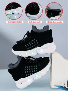 New Children's and Teenagers' Infant Casual Fashion Shockproof Wear-resistant Cool Glowing LED Light Sole Lightweight Breathable Low-top Mesh with Quick Lacing Outdoor Indoor Walking Running Learning Step Sports Leisure Running Shoes