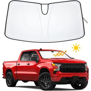 Foldable Front Window Windshield Sunshade Compatible with 2019-2022 Chevy Silverado/ Sierra 1500, 2020-2023 Chevy Silverado/ Sierra 2500/3500 HD Accessories Sun Heat UV Rays Protection