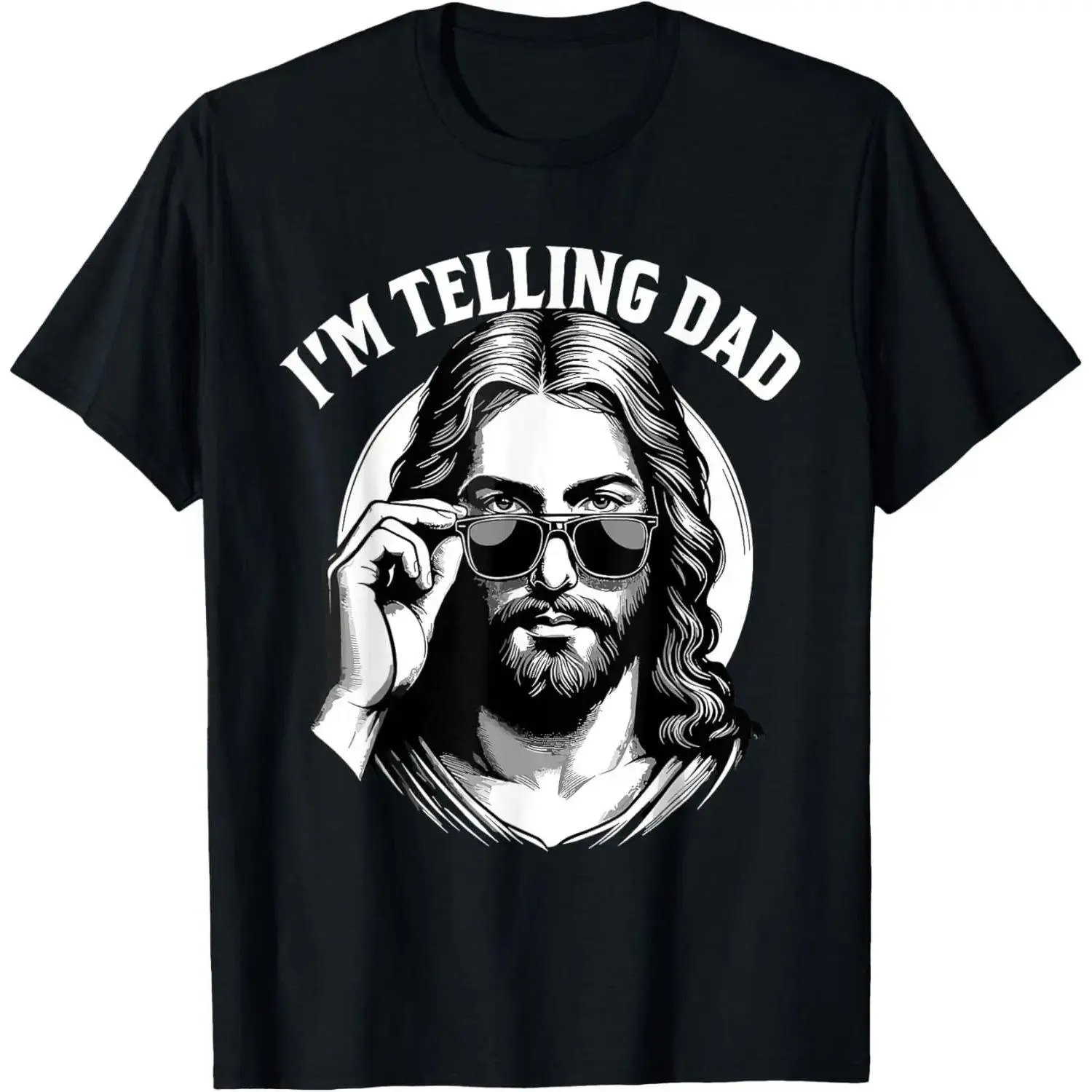 Men's Breathable Round Neck Short-Sleeve Religious Christian Jesus Meme Graphic Tee, Casual Streetwear Menswear Top, Funny "I'm Telling Dad" Fashionable Shirt, Shortsleeve, Tops