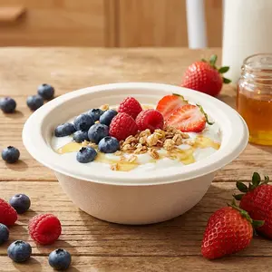 Biodegradable Disposable Paper Bowls for Food Service — Dinner/BBQ Bowls, Food-Grade, Thickened, Made from Sugarcane Bagasse (Residue), Household & Commercial Use, 50 Pieces, Compostable, Durable, Convenient