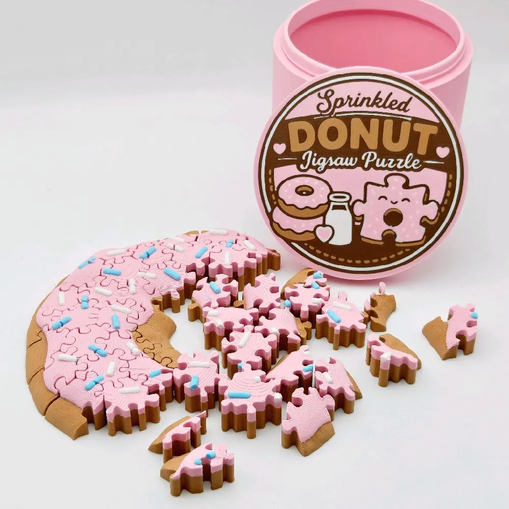 Donut Jigsaw Puzzle | Unique Food Shaped Puzzle | 3D Printed Donut Puzzle Toy | Fun Brain Teaser Gift | Cute Kitchen Decor