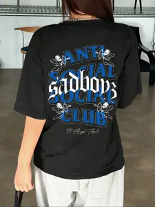 Women's All Equal All Saints Print Round Neck Graphic Tee, Vintage Trendy Casual Short Sleeve T-shirt for Daily Wear, Ladies Summer, Top