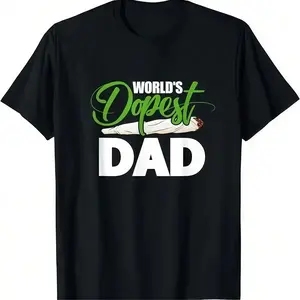 100% Cotton World's Dopest Dad Funny Fathers Day T-Shirt Top Menswear Crew Neck Graphic Streetwear Tshirt