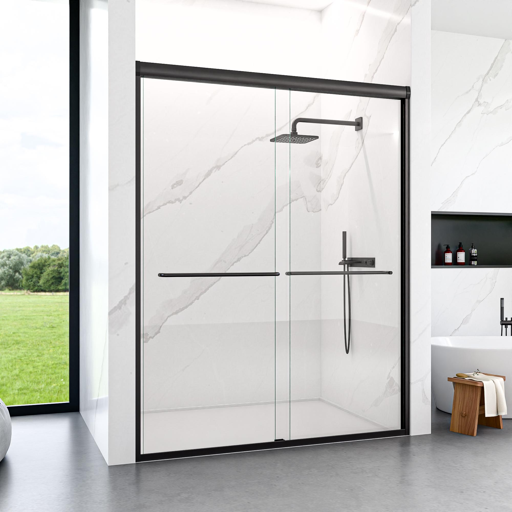 56-60" W x 72" H Semi-Frameless Double Sliding Shower Door, Bypass Shower Enclosure with 1/4" (6mm) Thick SGCC Tempered Safety Glass, Adjustable Width, Rustproof Chrome Frame, Easy Install Sliding Bathroom Door