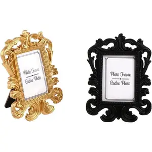 Vintage Baroque Style Photo Frame 1 Count Rectangle Shaped for Home Living Room Bedro Decorative Flower Retro Design Resin Material 12x8.5CM Wedding