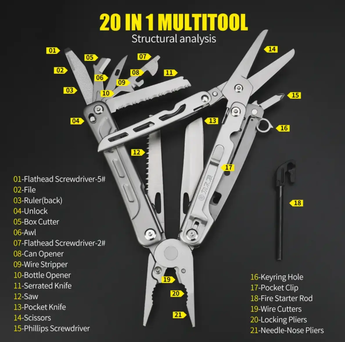 Xhandle MT-10 20-in-1 Portable Folding Pliers, 440A Steel EDC Multitool with Multiple Blades, Scissors, Mini Saw, Screwdrivers, Openers for Outdoor Users, Camping Tools, Portable Folding Tool