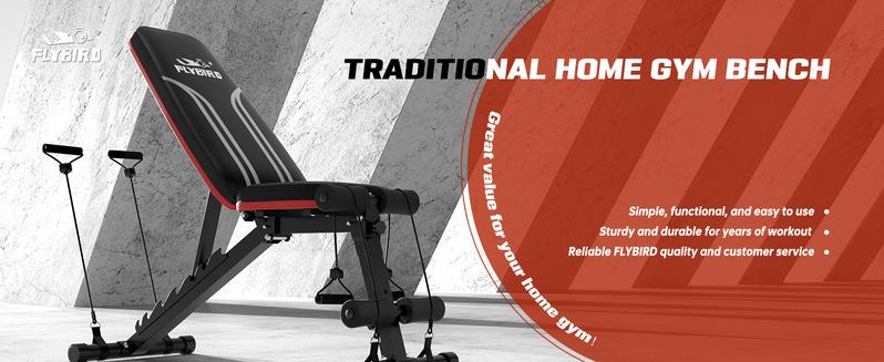 FLYBIRD Adjustable Weight Bench Workout Bench for Home Gym, 15 Degree Decline Sit-Up, Resistance Bands/No Resistance Bands