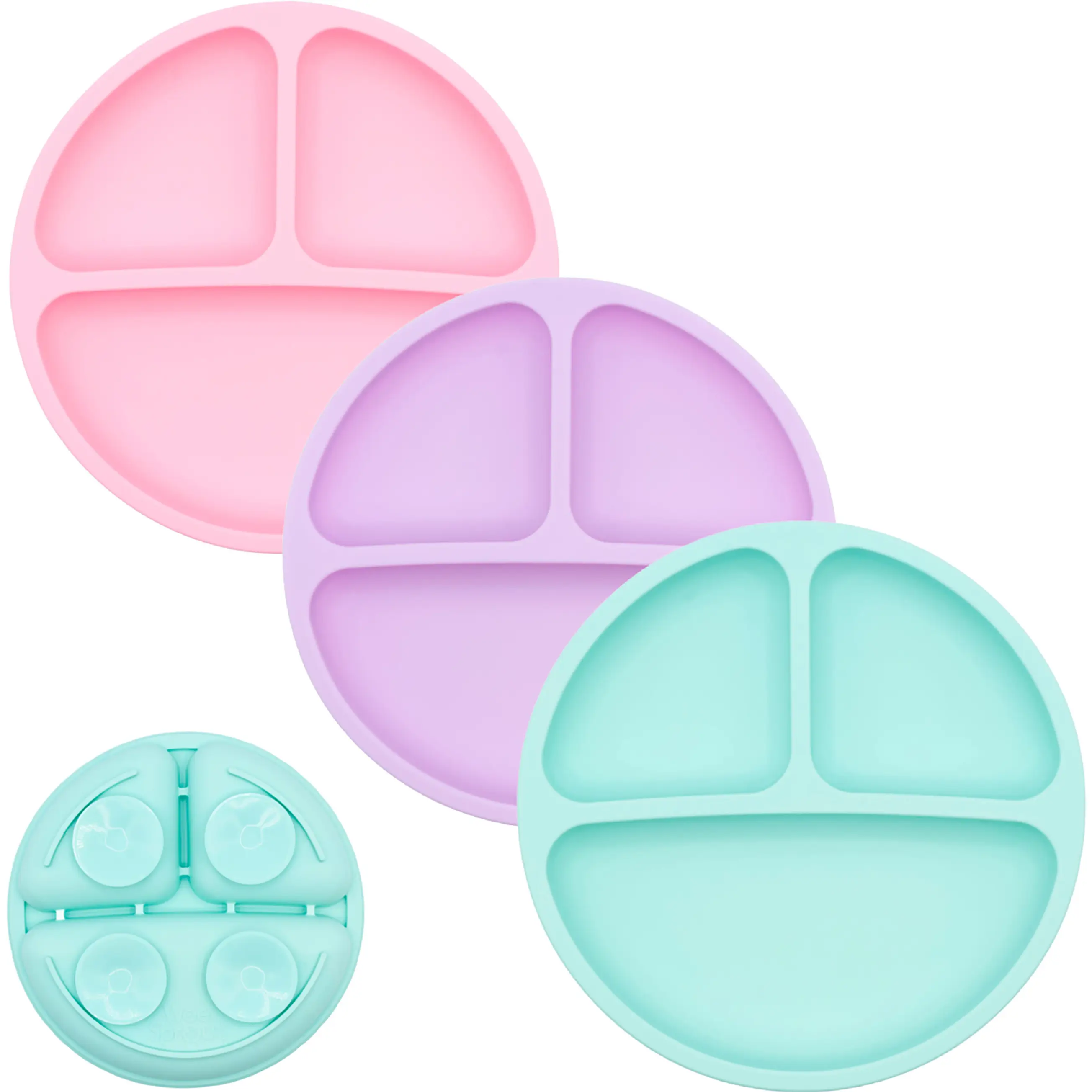 WeeSprout Suction Plates for Babies & Toddlers | 100% Silicone | Plates Stay Put with Suction Feature | Divided Design | 3 Pack