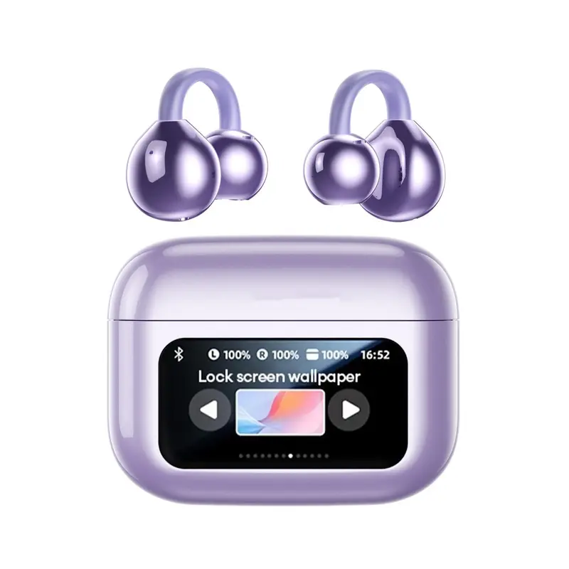 M100 Clip-On Wireless Ear Headphones with Smart Display, Bluetooth 6.0 Stable Connection, HiFi Sound Earbuds for Music & Phone Calls, Sport Sweatproof Design, Compatible with Android & iOS