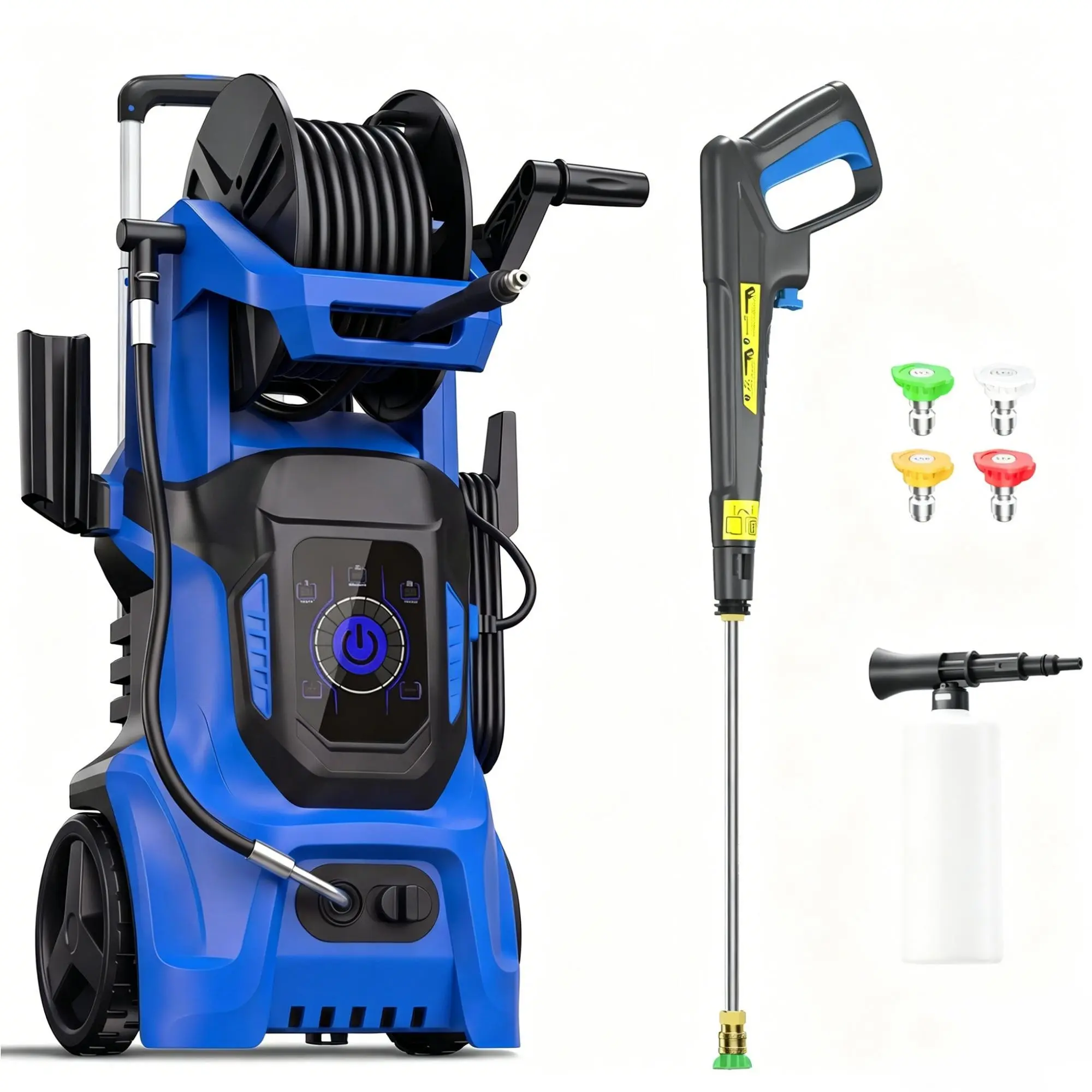 4500PSI MAX 3.8GPM Electric Pressure Washer, 15 Level Adjustable Touch Screen, Versatile Home and Auto Cleaning, with 4 Adjustable Nozzle, 500ML Soap Tank, Stainless Steel Lance and Total Stop System for Car Wash, Home, Patio Cleaning