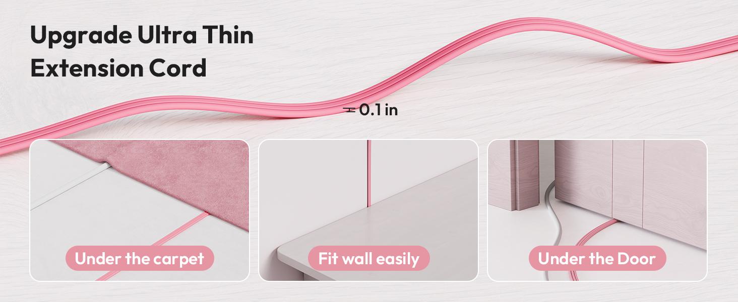 Pink Extension Cord Surge Protector Power Strip with 6 Outlets 4 USB Ports(20W), Flat Extension Cord with Multiple Outlets, 5 ft Flat Plug Outlet Extender for Indoor, Home, Office