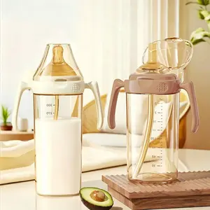 240ML/8oz 2-In-1 Elegant Square-Shaped Ppsu Baby Feeding Bottle Set, Weighted Straw & Handle, Baby Bottle, Straw Cup, Drinking Bottle