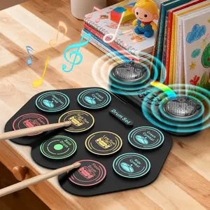 Kids Electronic Drum Set,Portable Roll Up Percussion Instrument for Beginners,9 Pad Electronic Drum with Bluetooth,LED Lights,Recording & Quiet Practice Music Gift for Kids