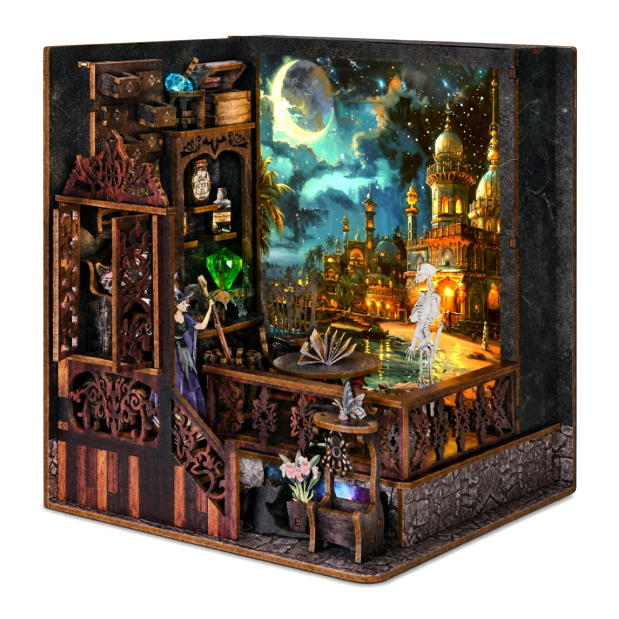 DIY Wooden Book Nook Kit, Miniature Alley Scene 3D Puzzle, Snap-Together Bookshelf Insert for Adults with Warm Glow LED Lights, Teens, Creative, Hobbies Kit Adults, Book Lovers, 17.5 Cm Wide, Home Decor, 3D Wooden Puzzle, Craft Enthusiasts, Adults/Teens