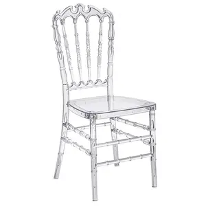 FOH Set of 4 Ghost Clear Acrylic Dining Chairs, Elegant Stacking Chiavari Event Chair, Transparent Crystal Chair in for Weddings Parties Events Receptions  School (Crown-Head Back)