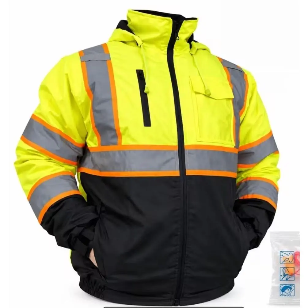 Men's Safety Jacket with Reflective Stripes and Zipper Closure for Enhanced Visibility and Comfort