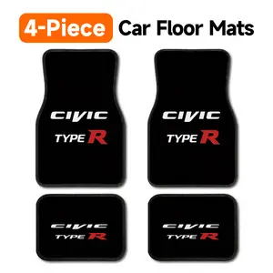 4-Piece Honda Civic Type R Car Floor Mats, Universal Fit All Weather Heavy Duty Automotive Floor Liners, Black Anti-Slip Stain Resistant Durable Carpets with Civic Type R Racing Graphic, Easy to Clean Front & Rear Foot Mats for Most Cars, SUVs, Truck