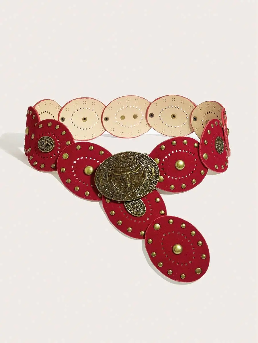 Women's Wide Waist Belt, Red PU Leather Western Boho Style with a Glitter Heart Buckle, Rivet and Star Studs, Accessories For Women, Belts, Waist Accessories
