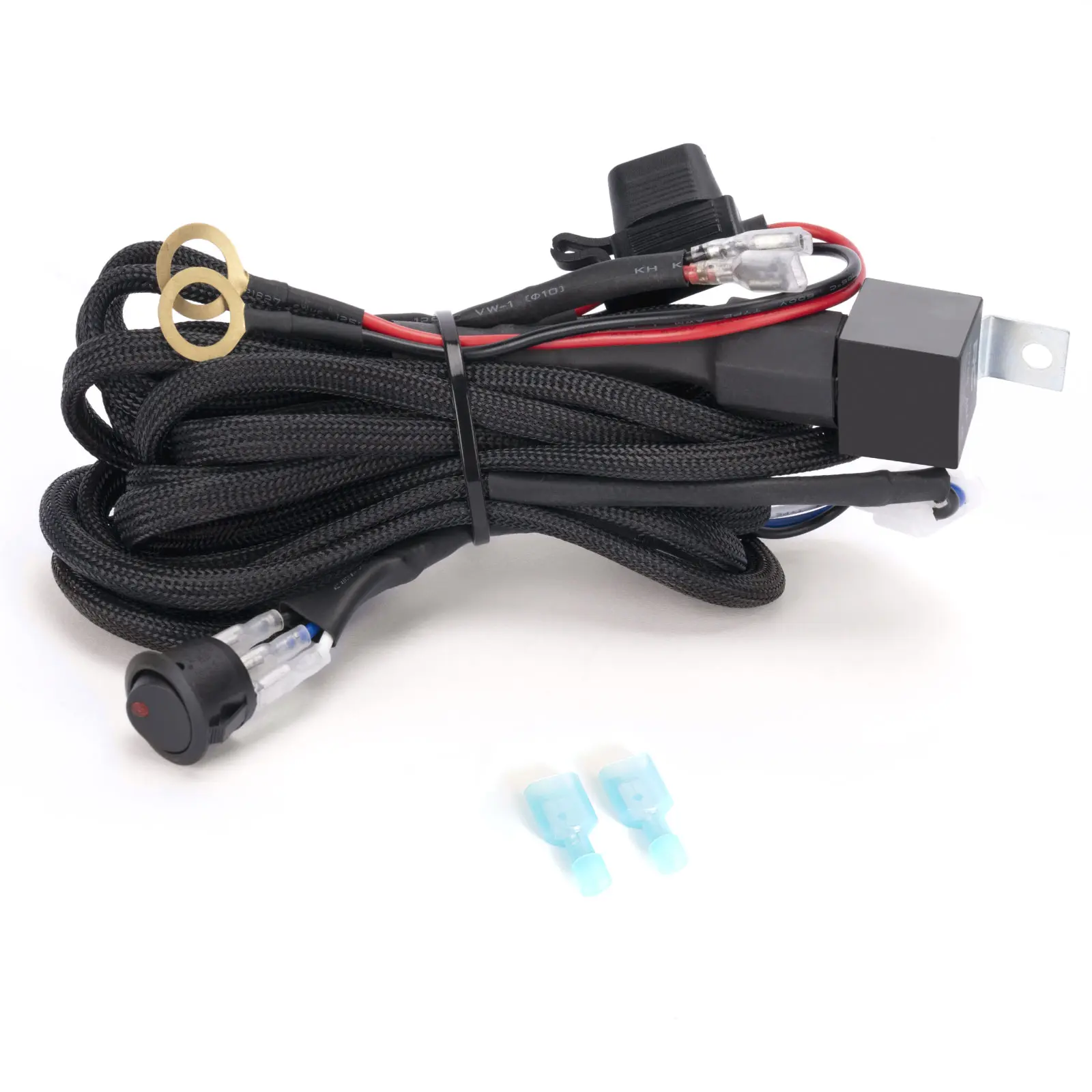 YCHOW-TECH Universal Fit Vehicle 1-Lead Wiring Harness Full Kit - 12V 40A Rock On-Off Switch, Power Relay, 30A In-Line Blade Fuse, Copper Wire, Nylon Shell, Water-Resistant Fuse Holder - Double Safety, 400W Auxiliary Lights for Truck/UTV Offroad Use, High