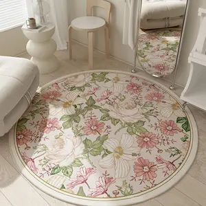 Floral Pattern Round Floor Mat, Non-slip Soft Floor Carpet, Decorative Area Rug for Home Living Room Bedroom Hotel Office, Vintage Floral Rug