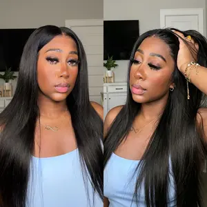 Wavytalk Glueless Human Hair Straight / Water Wave Wig with  Invisible Drawstring, 9x6 Closure HD Natural Hairline, Pre Plucked Pre Bleached Pre Cut Wear and Go New Beginners Friendly #SummerVibes