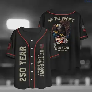 2026 USA 250th Anniversary Baseball Jersey, Vintage Bald Eagle Patriotic Flag Print, Unisex Retro Short Sleeve Shirt for 4th of July Gift