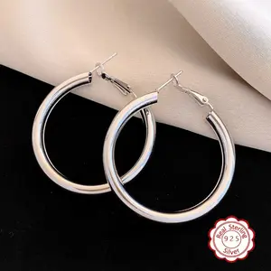 Pair Of 925 Silver Earrings, Suitable For Women,Lightweight Hollow Tube 50mm,Hypoallergenic Jewelry for Her，Hypoallergenic Ear Needles, Suitable For Daily And Vacation Wear, Suitable As Valentine's Day Gift,Birthday gift.