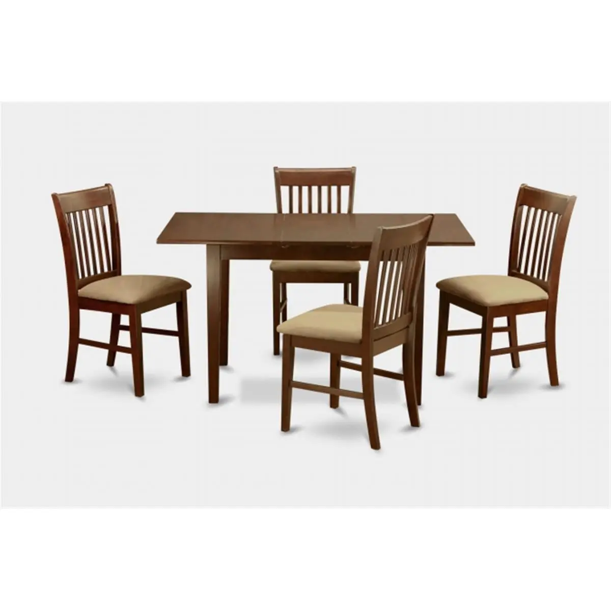 East West Furniture 5-Piece Mahogany Wood Upholstered Dining Set - NOFK5-MAH-C, High Quality Design Kitchen Nook Table with 12 in. Leaf Extender, 4 Seats Matching Dinette Chairs for Luxury and Coziness, Four Seats