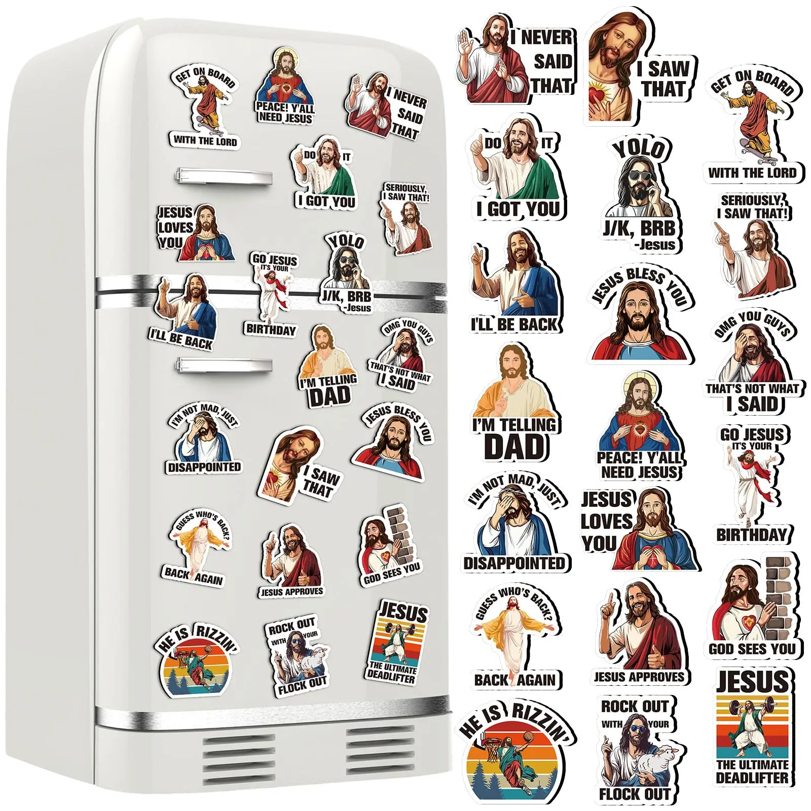 8/10/20/30Pcs Funny Jesus Fridge Magnet Jesus I Saw that Refrigerator Magnet Sticker for Kitchen Office Whiteboard Locker  Prefect for Family Friend Christmas Gift Thanksgiving Gift Home Decor