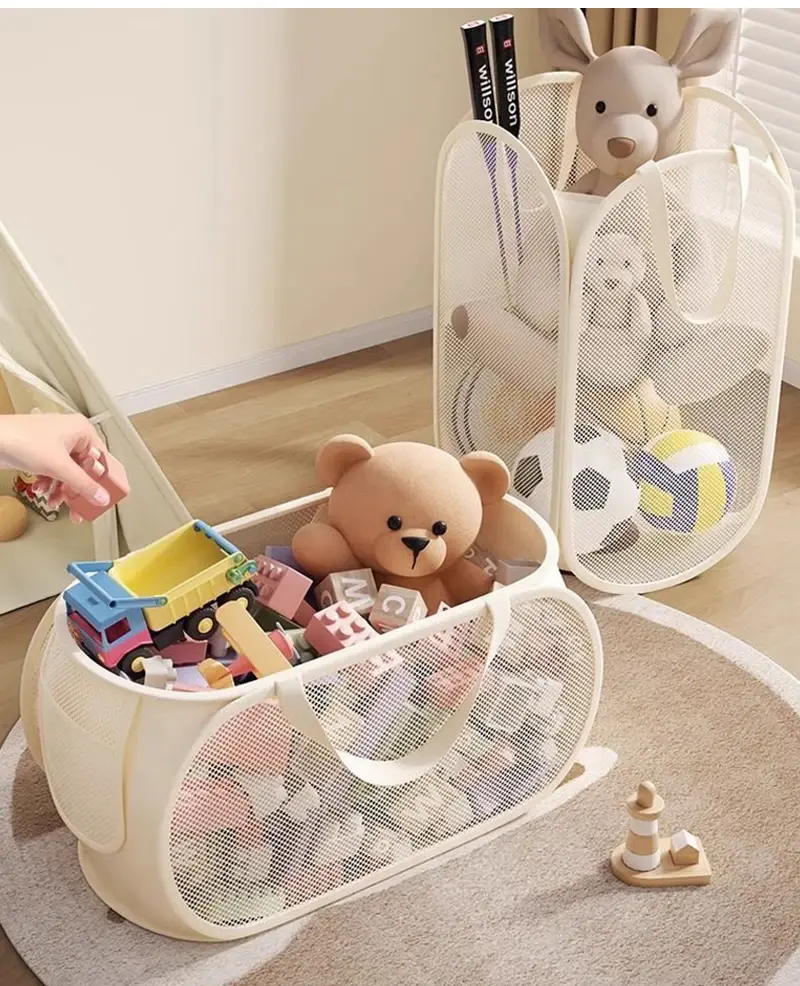 Large Mesh Toy Storage Basket - Lightweight Household Organiser for Kids, Foldable for Toys, Clothes & Nursery Organization
