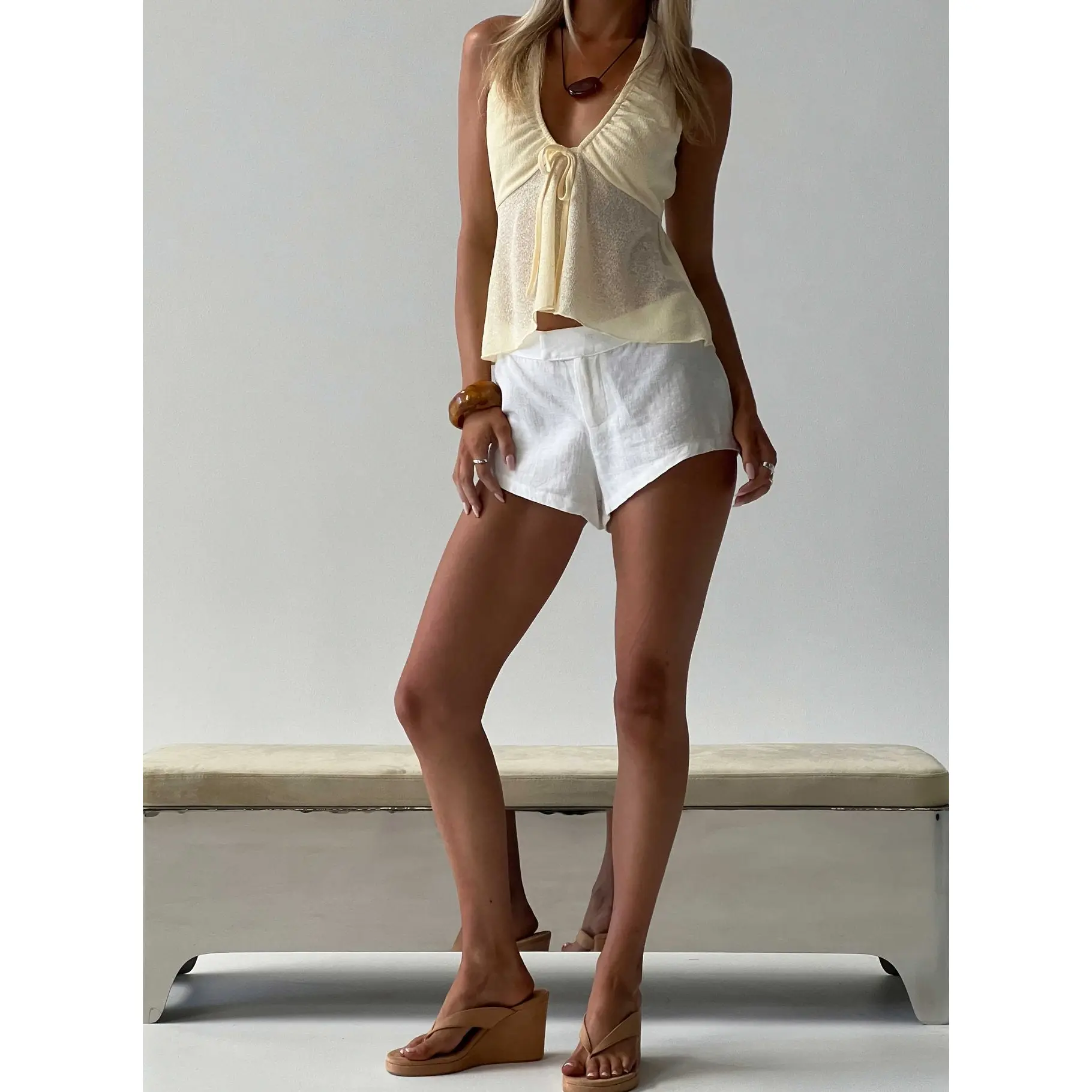 Ronney Linen Micro Shorts White