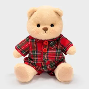Getahug Christmas Red and Green Plaid Pajamas Bear | Handmade Jointed Stuffed Animal, Collectible Holiday Decoration for Mantel and Tree, Festive Plush Gift