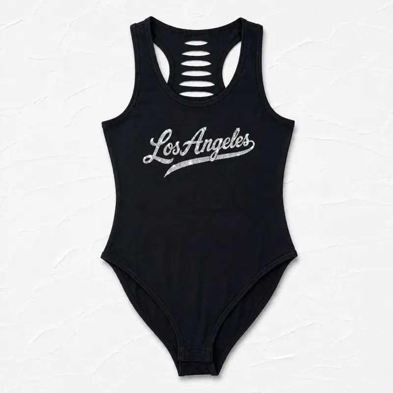 Black/White Glitter Los Angeles Baseball Bodysuit, Women's Dodger Gift, LA Gift