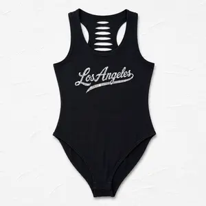 Black/White Glitter Los Angeles Baseball Bodysuit, Women's Dodger Gift, LA Gift