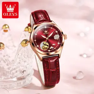OLEVS brand luxury carved hollow dial mechanical watch for women new luminous waterproof women's watch