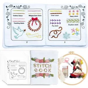 Beginner Embroidery Stitch Book Kit with Pre-Printed Fabric, 30 Essential Stitches and Practice Patterns(Floral  etc), Embroidery Beginner kit Adult with Tool and Video Guide