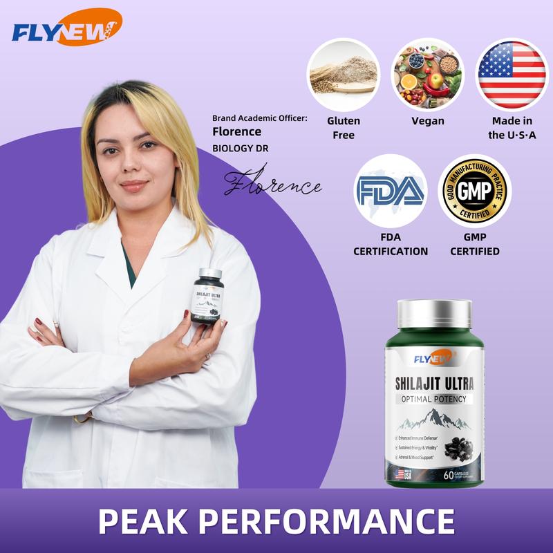 Flynew Optimal Potency Natural Shilajit Ultra Capsules - Adaptogen for Energy, Stamina, Immune Support & Antioxidants, Made in USA, 60 Count - Healthcare Supplement, Antioxidant Blend