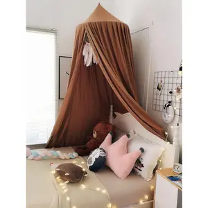 Crib Bed for Kids Girls, Round Dome Netting Net Bed for Play Room Baby Bed Indoor Decoration (Coffee)